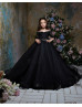 Off Shoulder Black Lace Tulle Long Flower Girl Dress